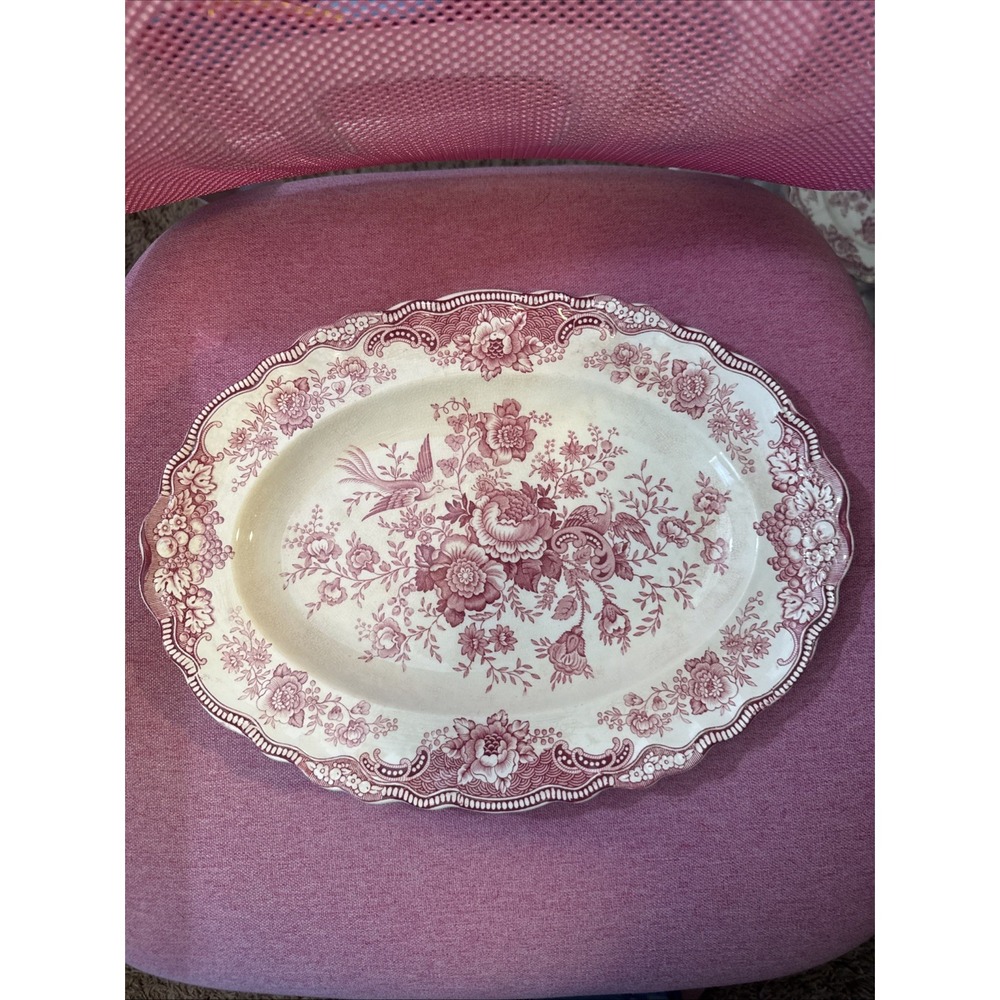 Crown Ducal BRISTOL Red Pink Oval Serving Platter 14" Made in England